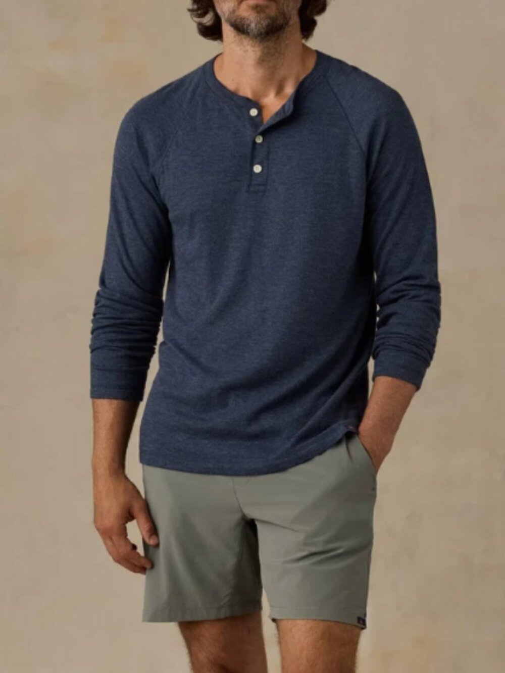 Faherty Cloud Cotton Long-Sleeve Henley Navy Heather Sz Large